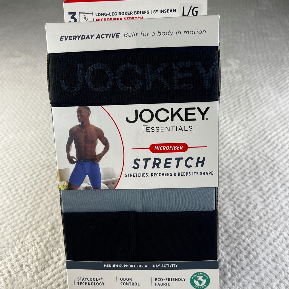 Jockey Essentials Mens 3 Pack Microfiber Stretch Long Leg Boxer Briefs 8in